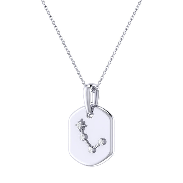 LuvMyJewelry Aries Ram Diamond Constellation Tag Pendant Necklace In 14K White Gold