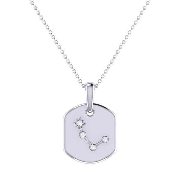 LuvMyJewelry Aries Ram Diamond Constellation Tag Pendant Necklace in 14K White Gold