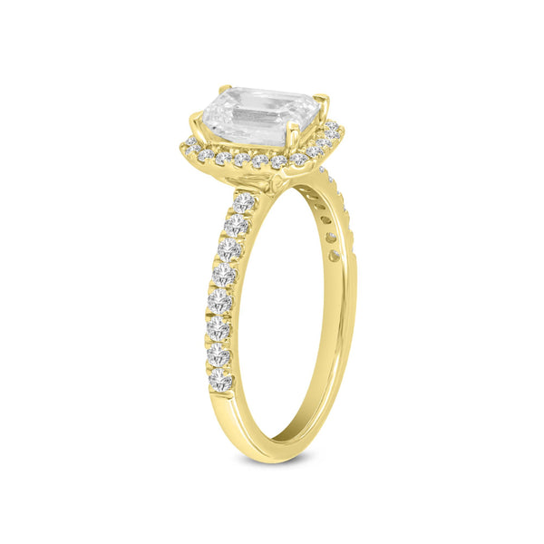LuvMyJewelry Arpine 14K Yellow Gold Emerald Cut Lab Grown Diamond Halo Engagement Ring - 2 Ct