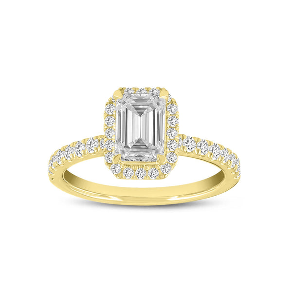 LuvMyJewelry Arpine 14K Yellow Gold Emerald Cut Lab Grown Diamond Halo Engagement Ring - 2 Ct