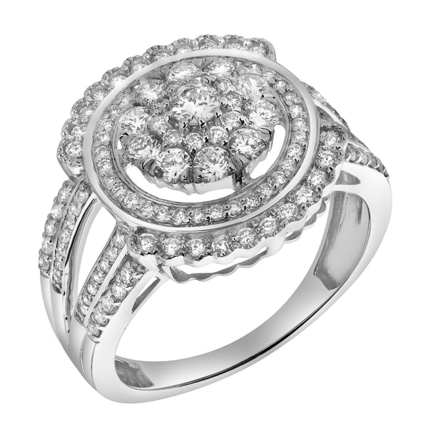 LuvMyJewelry Astrid 14K White Gold Round Diamond Studded Cluster Ring - 0.97cts