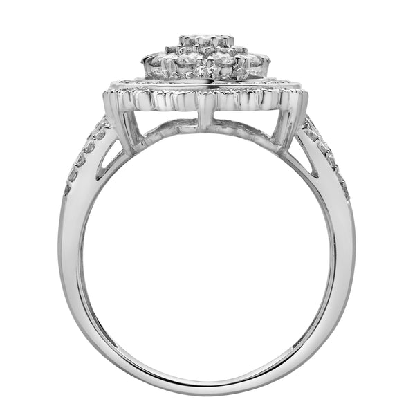 LuvMyJewelry Astrid 14K White Gold Round Diamond Studded Cluster Ring - 0.97cts