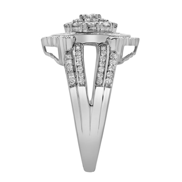 LuvMyJewelry Astrid 14K White Gold Round Diamond Studded Cluster Ring - 0.97cts
