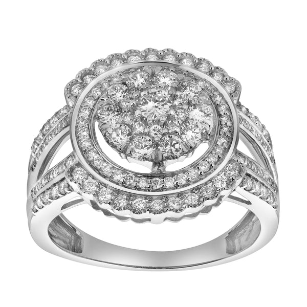 LuvMyJewelry Astrid 14K White Gold Round Diamond Studded Cluster Ring - 0.97cts