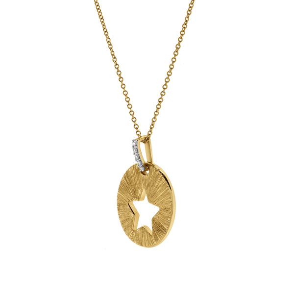 LuvMyJewelry Astrid Star Diamond Studded Round Disc Pendant In 14K Yellow Gold