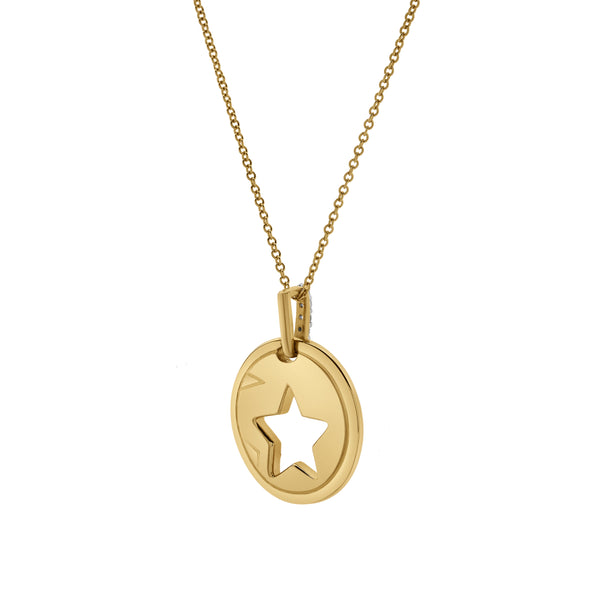LuvMyJewelry Astrid Star Diamond Studded Round Disc Pendant In 14K Yellow Gold