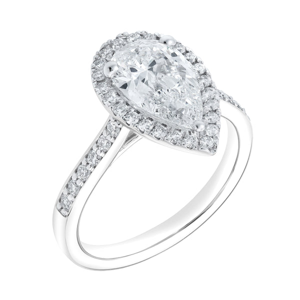 LuvMyJewelry Athena 14K White Gold Pear Lab Grown Diamond Halo Engagement Ring - 2.2 Ct