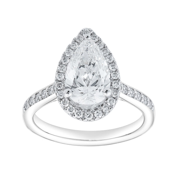 LuvMyJewelry Athena 14K White Gold Pear Lab Grown Diamond Halo Engagement Ring - 2.2 Ct