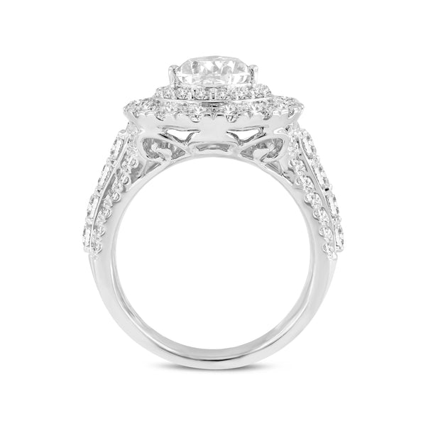 LuvMyJewelry Augusta 14K White Gold Pear Lab Grown Diamond Halo Engagement Ring - 4.65 Ct