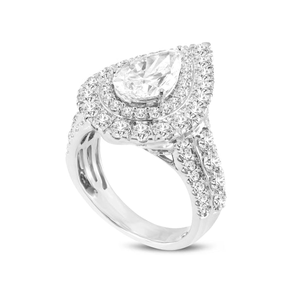 LuvMyJewelry Augusta 14K White Gold Pear Lab Grown Diamond Halo Engagement Ring - 4.65 Ct