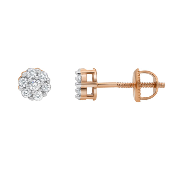 LuvMyJewelry Aura 14K Rose Gold Flower Cluster Diamond Unisex Earrings - 0.16 Ct