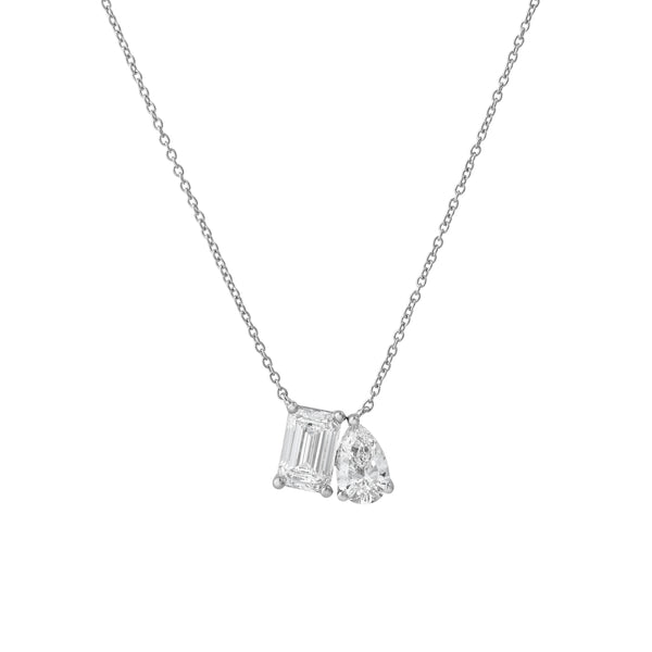 LuvMyJewelry Aurelia 14K White Gold Lab Grown Diamond Toi Et Moi Necklace – 2 Ct