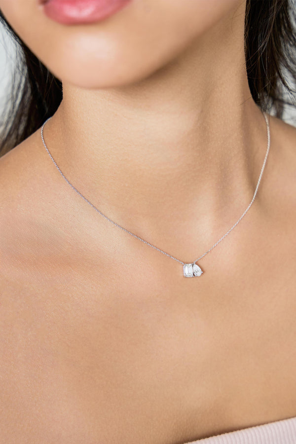 LuvMyJewelry Aurelia 14K White Gold Lab Grown Diamond Toi Et Moi Necklace – 1.5 Ct