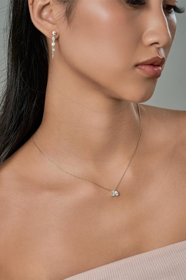 LuvMyJewelry Aurelia 14K White Gold Lab Grown Diamond Toi Et Moi Necklace – 1 Ct