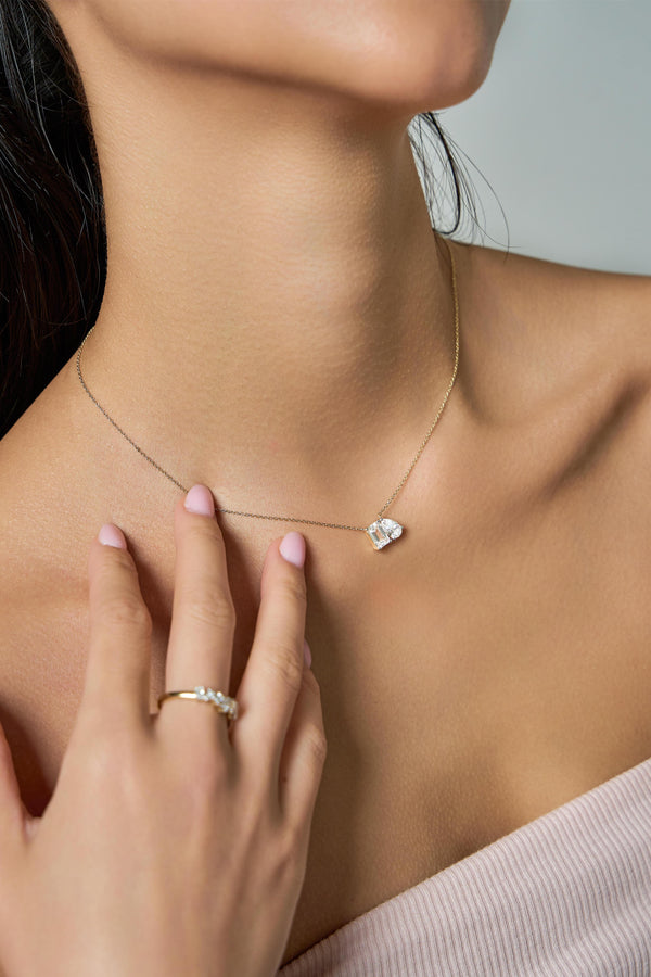 LuvMyJewelry Aurelia 14K Yellow Gold Lab Grown Diamond Toi Et Moi Necklace – 2 Ct