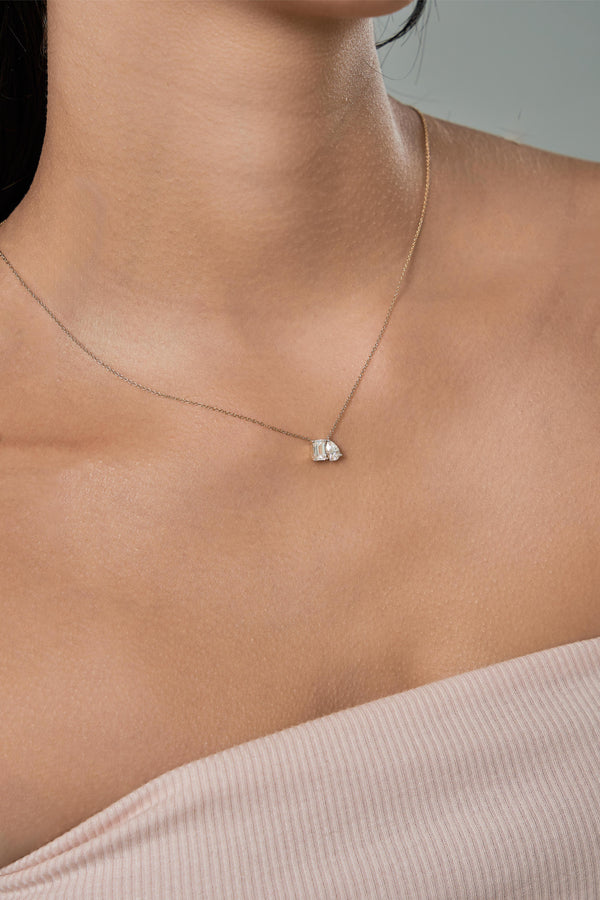 LuvMyJewelry Aurelia 14K Yellow Gold Lab Grown Diamond Toi Et Moi Necklace – 1 Ct