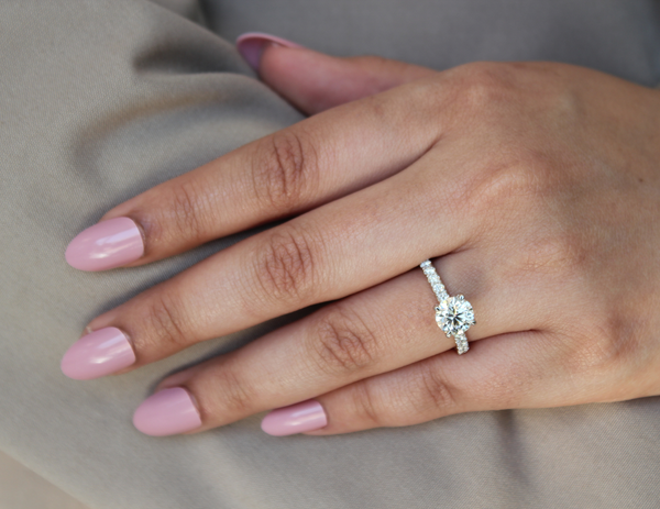 LuvMyJewelry Aurielle 14K White Gold Round Cut Hidden Halo Lab Grown Diamond Engagement Ring - 2 Ct