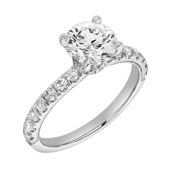 LuvMyJewelry Aurielle 14K White Gold Round Cut Hidden Halo Lab Grown Diamond Engagement Ring - 2 Ct