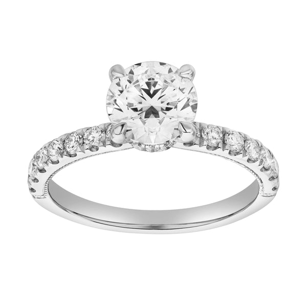 LuvMyJewelry Aurielle 14K White Gold Round Cut Hidden Halo Lab Grown Diamond Engagement Ring - 2 Ct