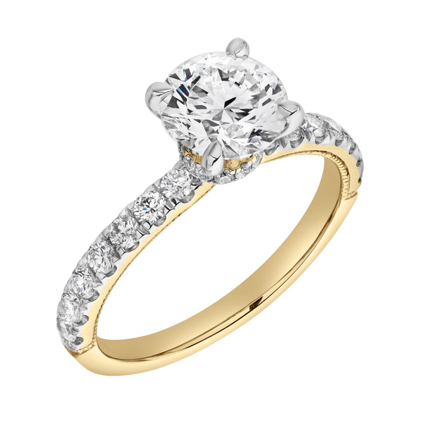 LuvMyJewelry Aurielle 14K Yellow Gold Round Cut Hidden Halo Lab Grown Diamond Engagement Ring - 2 Ct