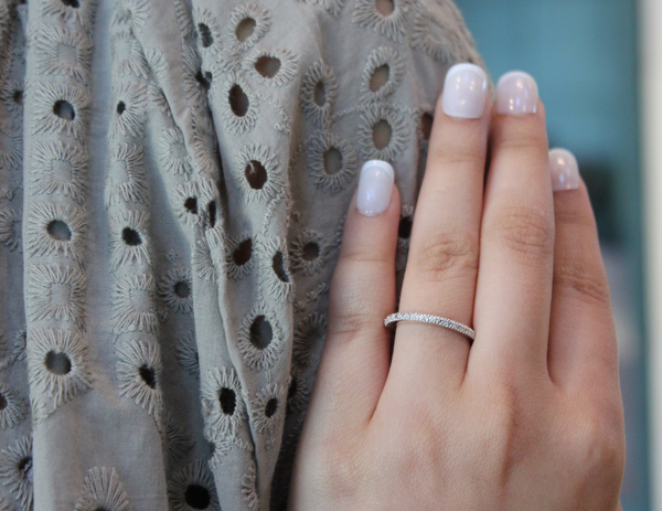 LuvMyJewelry Ava 14K White Gold Round Diamond Studded Band Ring - 0.06 Cts