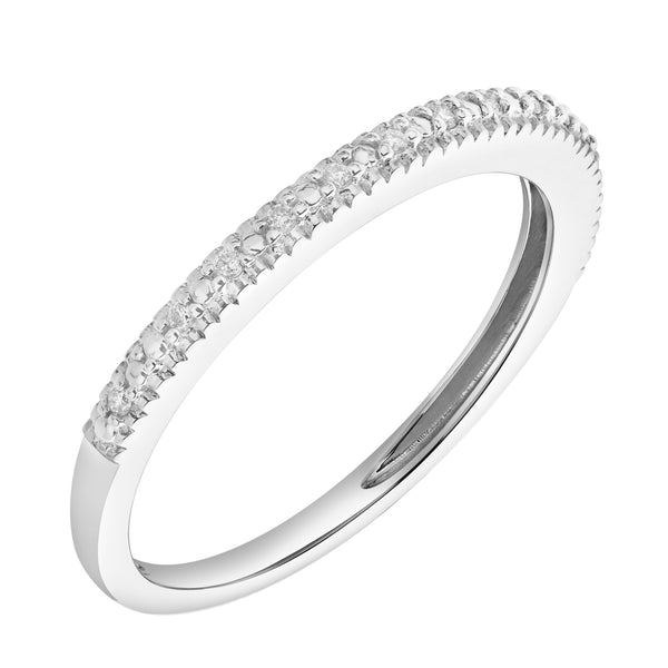 LuvMyJewelry Ava 14K White Gold Round Diamond Studded Band Ring - 0.06 Cts