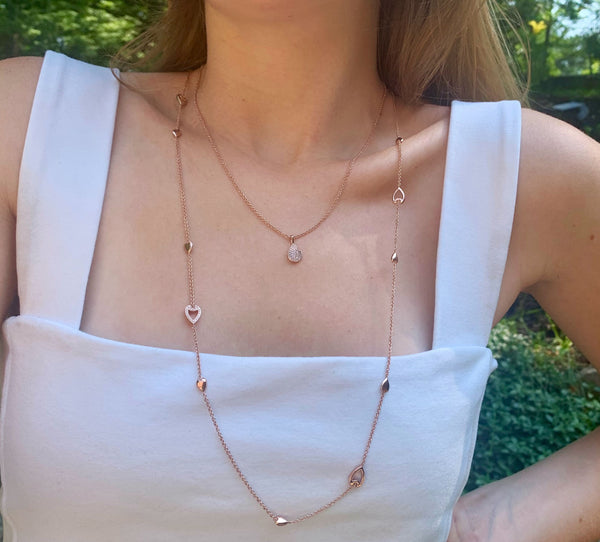 LuvMyJewelry Avani Open Raindrop Layered Diamond Necklace In 14K Rose Gold Vermeil On Sterling Silver