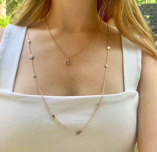 LuvMyJewelry Avani Raindrop Layered Diamond Necklace In 14K Rose Gold Vermeil On Sterling Silver