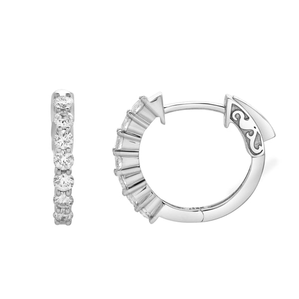 LuvMyJewelry Azaleia Beaded Diamond Huggie Hoop Earrings In 14K White Gold