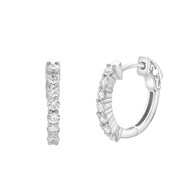 LuvMyJewelry Azaleia Beaded Diamond Huggie Hoop Earrings in 14K White Gold