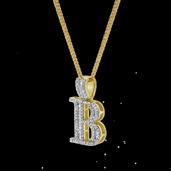LuvMyJewelry B Initial Diamond Pendant 10K Yellow Gold - 0.75 Carats