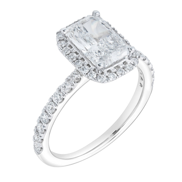 LuvMyJewelry Basma 14K White Gold Radiant Cut Lab Grown Diamond Halo Engagement Ring - 2 Ct