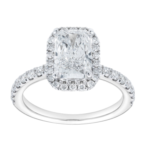 LuvMyJewelry Basma 14K White Gold Radiant Cut Lab Grown Diamond Halo Engagement Ring - 2 Ct