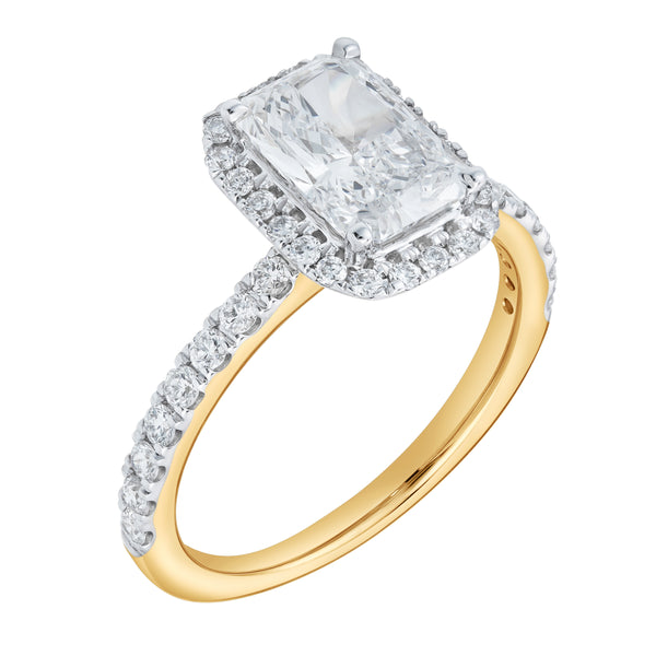 LuvMyJewelry Basma 14K Yellow Gold Radiant Cut Lab Grown Diamond Halo Engagement Ring - 2 Ct