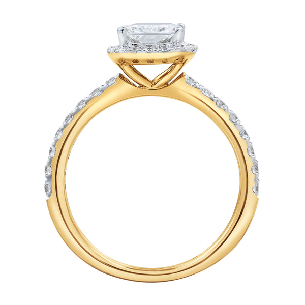 LuvMyJewelry Basma 14K Yellow Gold Radiant Cut Lab Grown Diamond Halo Engagement Ring - 2 Ct