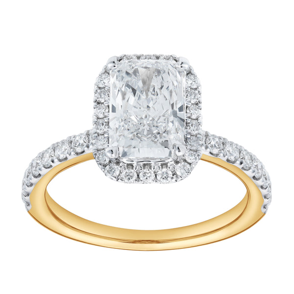 LuvMyJewelry Basma 14K Yellow Gold Radiant Cut Lab Grown Diamond Halo Engagement Ring - 2 Ct