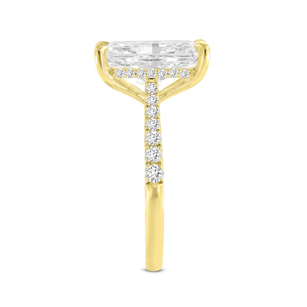 LuvMyJewelry Bayan 14K Yellow Gold Radiant Cut Lab Grown Diamond Hidden Halo Engagement Ring - 5.5 Ct