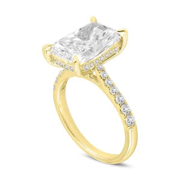 LuvMyJewelry Bayan 14K Yellow Gold Radiant Cut Lab Grown Diamond Hidden Halo Engagement Ring - 5.5 Ct