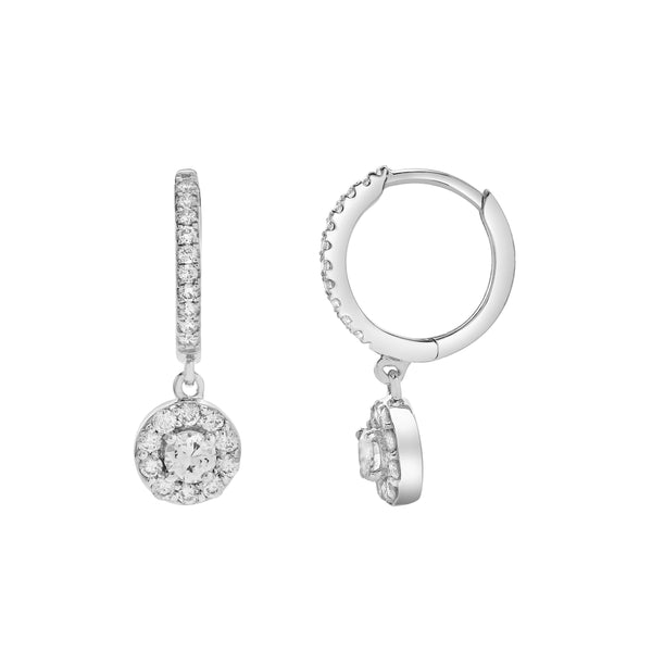 LuvMyJewelry Belinda Pave Round Diamond Drop Huggie Hoop Earrings In 14K White Gold