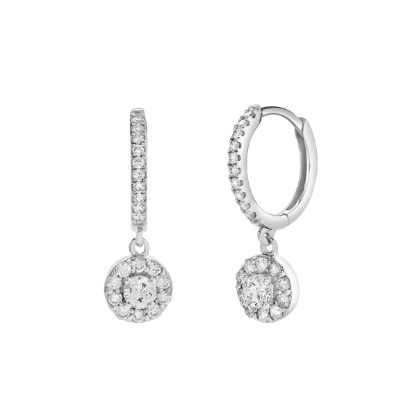 LuvMyJewelry Belinda Pave Round Diamond Drop Huggie Hoop Earrings in 14K White Gold