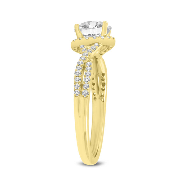 LuvMyJewelry Bijou 14K Yellow Gold Round Cut Lab Grown Diamond Halo Engagement Ring - 2.25 Ct