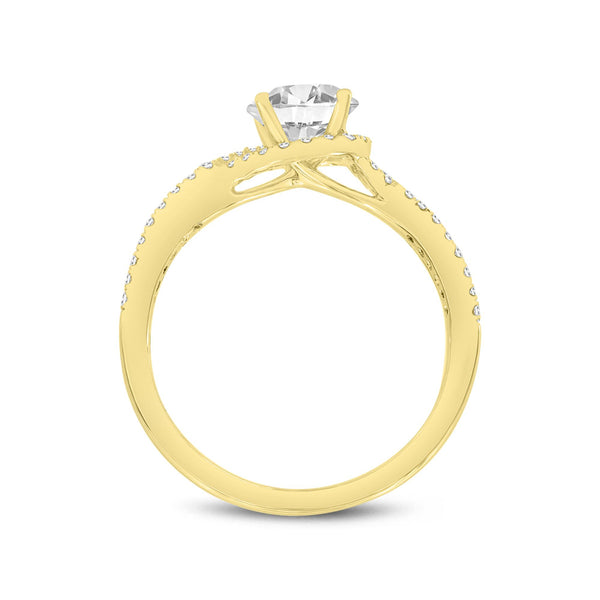 LuvMyJewelry Bijou 14K Yellow Gold Round Cut Lab Grown Diamond Halo Engagement Ring - 2.25 Ct