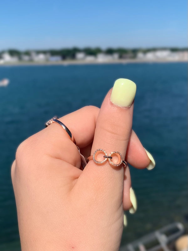 LuvMyJewelry Binoculars Infinity Diamond Ring In 14K Rose Gold Vermeil On Sterling Silver