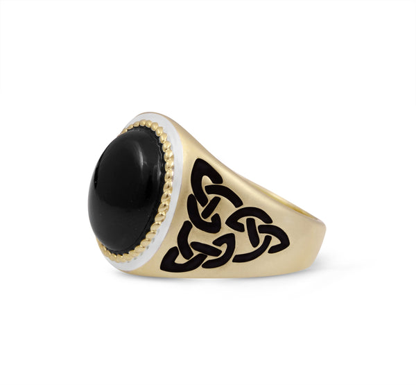 LuvMyJewelry Black Onyx Stone Signet Ring In 14K Yellow Gold Plated Sterling Silver With Enamel