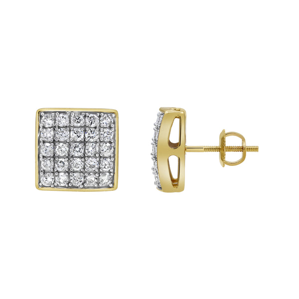 LuvMyJewelry Block Beat Diamond 1.00 Ct. Tw. 14K Yellow Gold Earrings