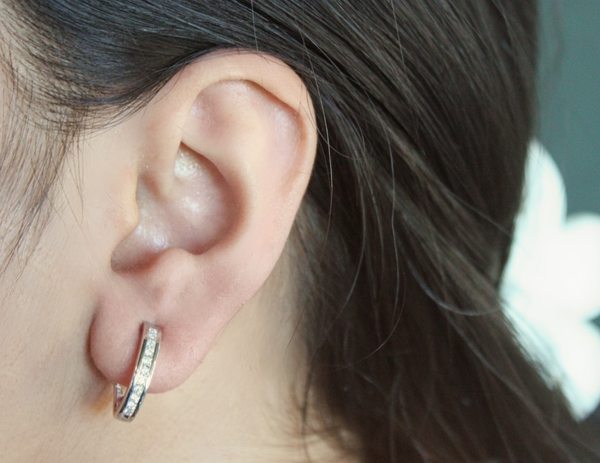 LuvMyJewelry Bloom Channel Set Diamond Huggie Hoop Earrings In 14K White Gold