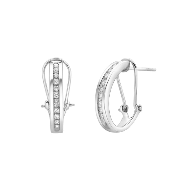 LuvMyJewelry Bloom Channel Set Diamond Huggie Hoop Earrings In 14K White Gold