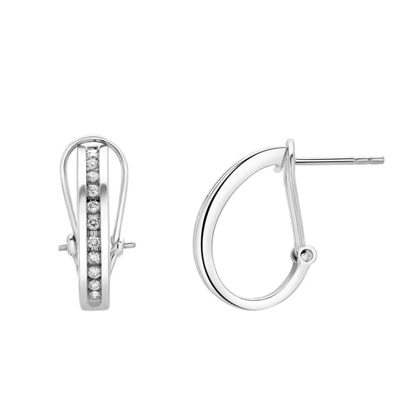 LuvMyJewelry Bloom Channel Set Diamond Huggie Hoop Earrings in 14K White Gold
