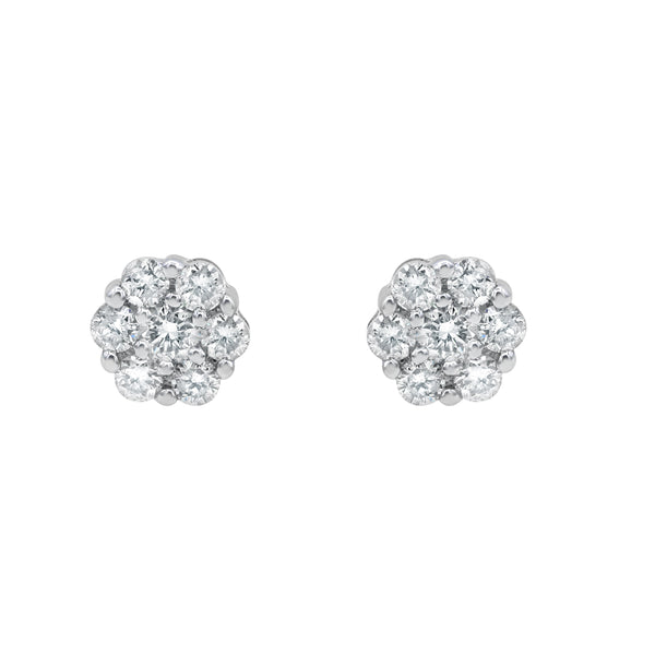 LuvMyJewelry Blossom 14K White Gold Flower Cluster Lab Growd Diamond Earrings - 0.49 Ct