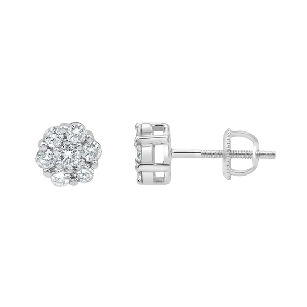 LuvMyJewelry Blossom 14K White Gold Flower Cluster Lab Growd Diamond Earrings - 0.49 Ct